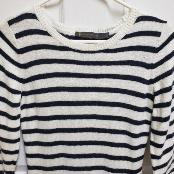 Outback Red Sweater S Navy White Viscose Blend Striped Knit Back Bow Peplum Hem - Picture 4 of 8